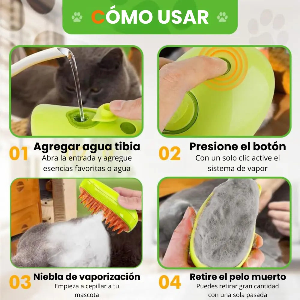 CATTU® CEPILLO VAPOR 3 EN 1 PARA GATOS + ESENCIA TALCO BEBÉ