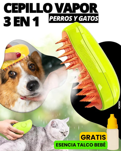 CATTU® CEPILLO VAPOR 3 EN 1 PARA GATOS + ESENCIA TALCO BEBÉ
