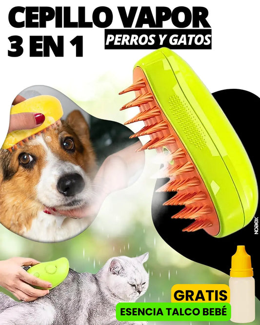 CATTU® CEPILLO VAPOR 3 EN 1 PARA GATOS + ESENCIA TALCO BEBÉ